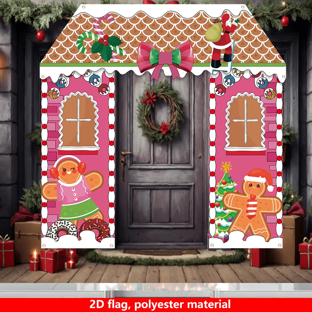 

3pc A Set Pink Xmas Festive Backdrops & Banners Party Supplies, Polyester Christmas Party Porch Entrance Decoration Banners