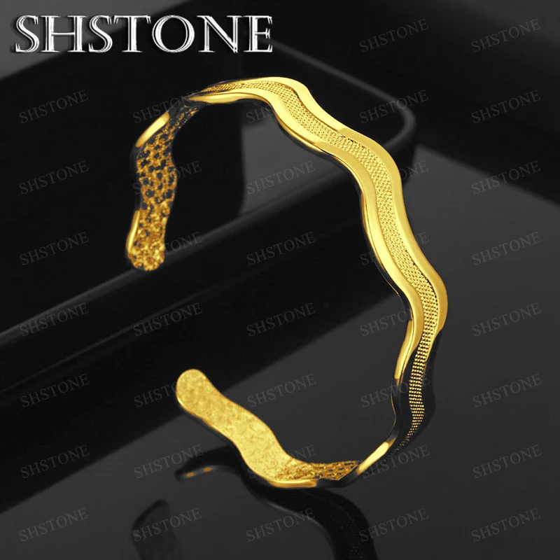 الجملة 18 كيلو الذهب موجة متجمد المفتوحة أساور الرجال النساء حزب أزياء البساطة شخصية مجوهرات الزفاف هدية اكسسوارات #1