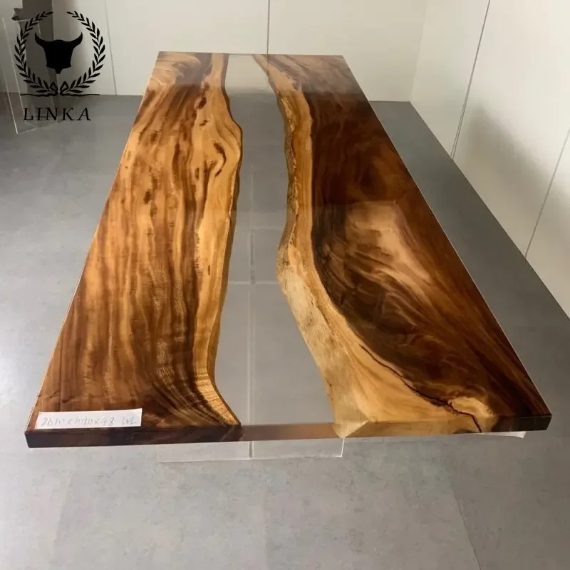 South American walnut resin solid wood board Clear Epoxy Conference Table Top Sea Beach Series With Diy Decors Inside Resi