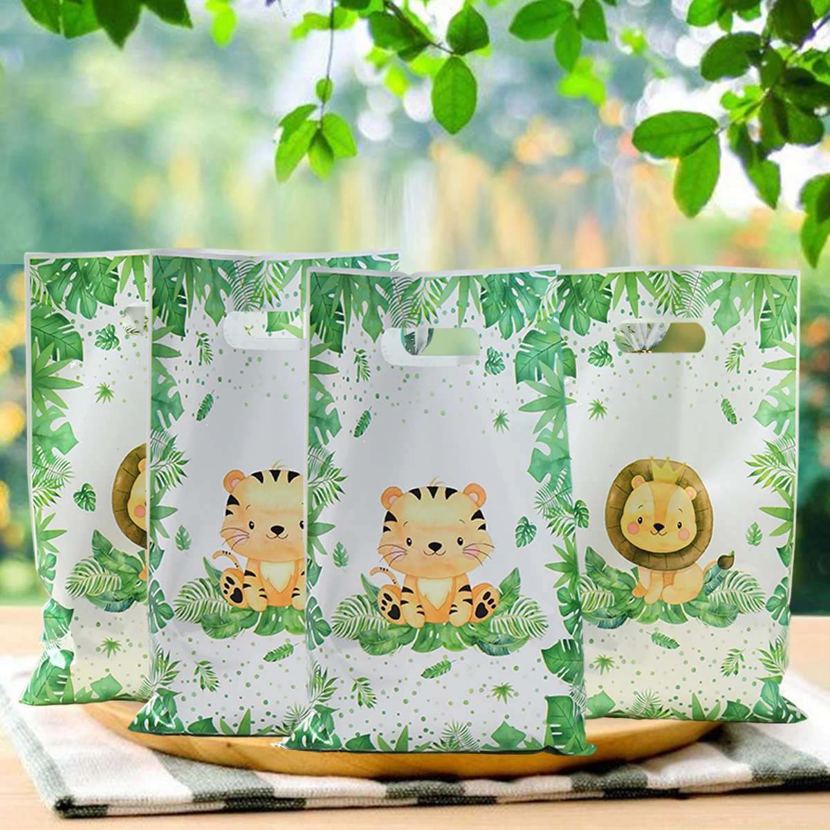 Bolsas de regalo de animales de la selva para niños, embalaje de galletas, bolsa de regalo salvaje para invitados, suministros para fiestas de