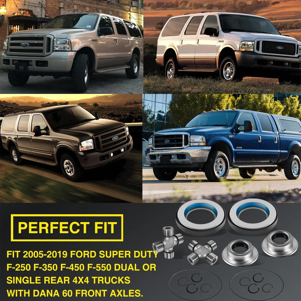 2014835Front Axle Seal U Joint Kit Inner Knuckle Oil Seals Outer Tube Seals Hub O-Rings for2005-2019Ford F250 F350 F450 F550Supe
