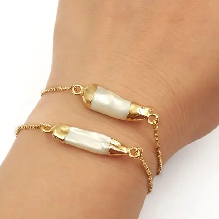 

WT-B412 Natural Irregular Shape Freshwater Pearl With Gold Plated Bangle Women Vintage Bracelet Size Can Adjustable