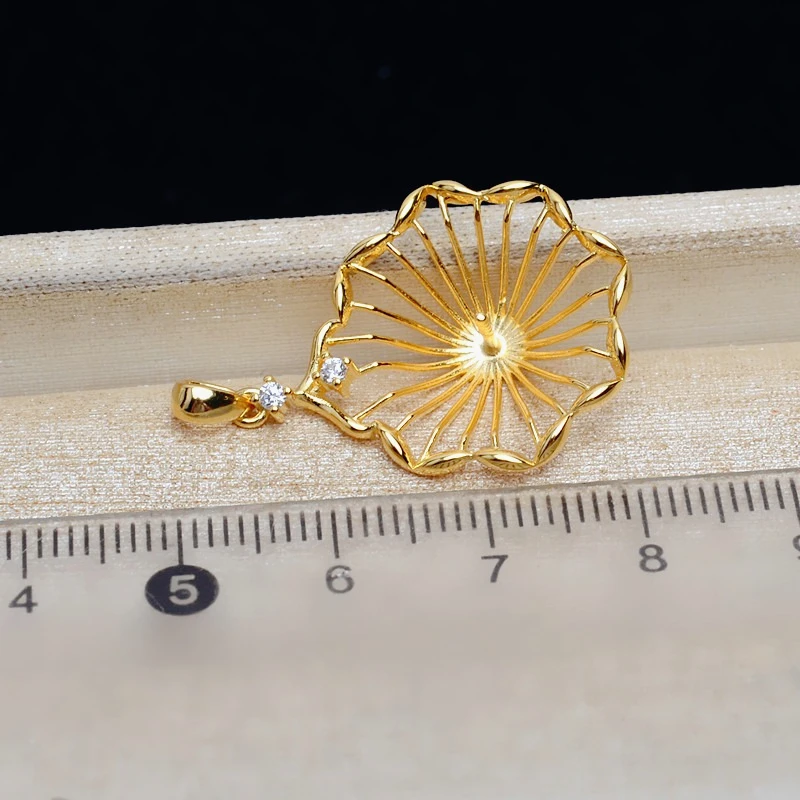 Elegant S925 Sterling Silver Flower Pearl Semi Mount Pendant Setting for 12-14mm Beads Women Jewelry Making Accessories JG5197