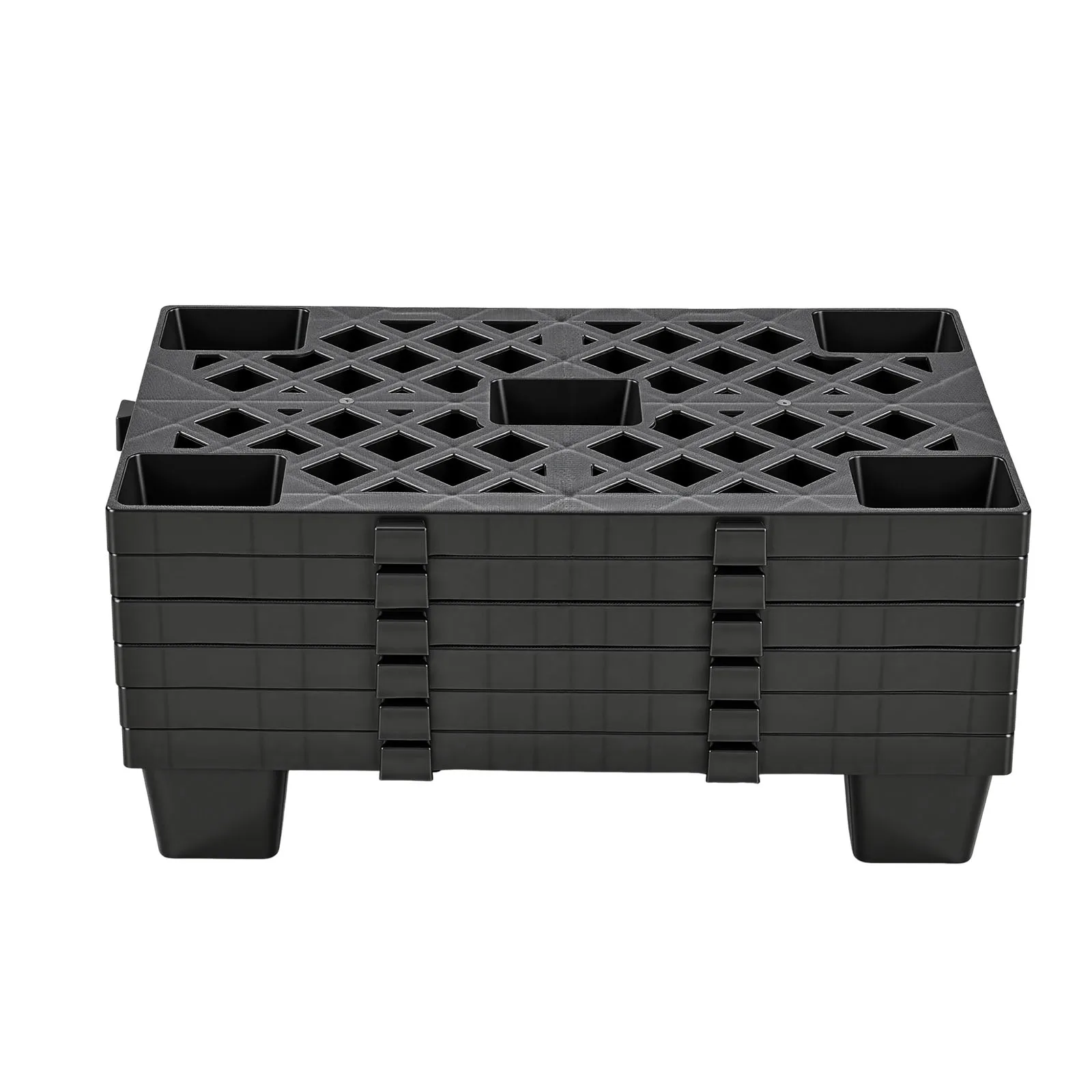 Plastic Pallets, 6 Pcs Plastic Pallets for Basement Storage, 19.7" x 12" x 3.9", Nestable Lightweight Waterproof Storage Pad with Breathable Grid for Indoor Outdoor Supermarket Warehouse, Black