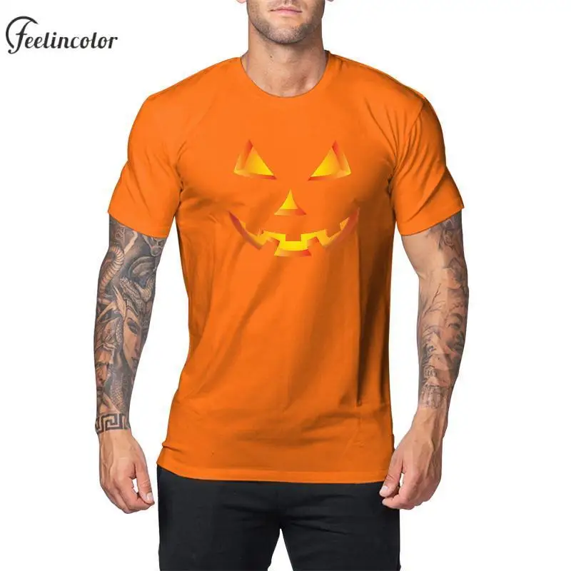 

Funny Face Halloween Graphic T-Shirt for Men Orange Clown T-Shirts Short Sleeve Round Neck Novelty Tops Fashion Male Clothing