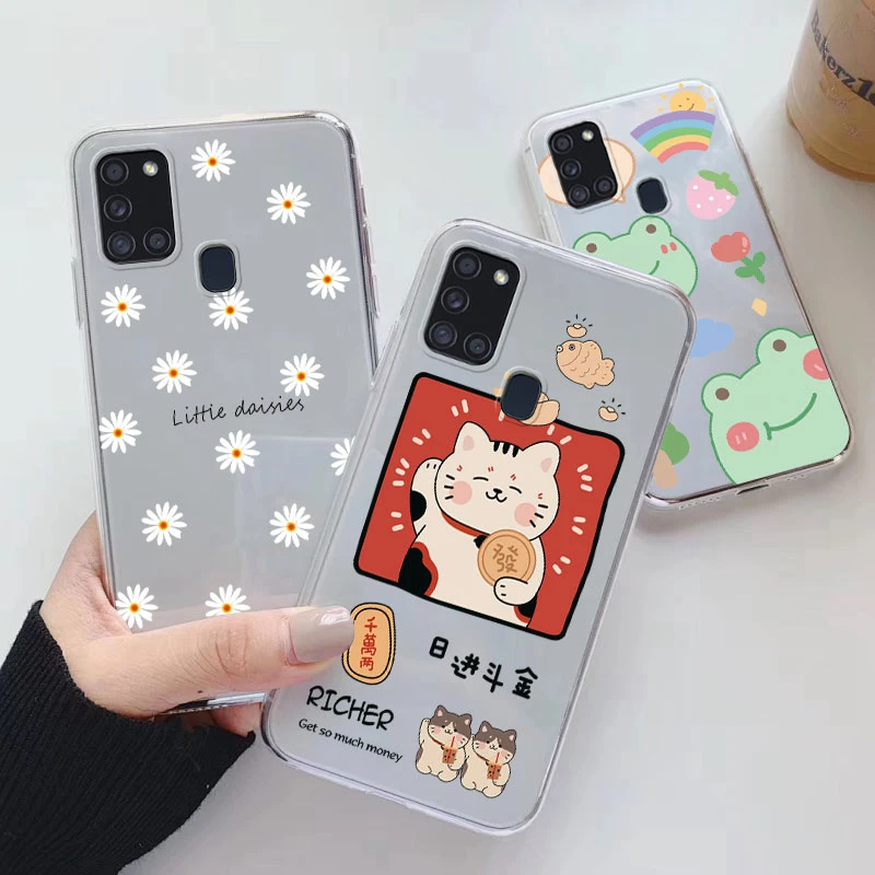 For Samsung Galaxy A21S Phone Case Cartoon Back Cover Transparent Soft Silicone Fashion Flower Funda For Samsung A 21S a21s Cute