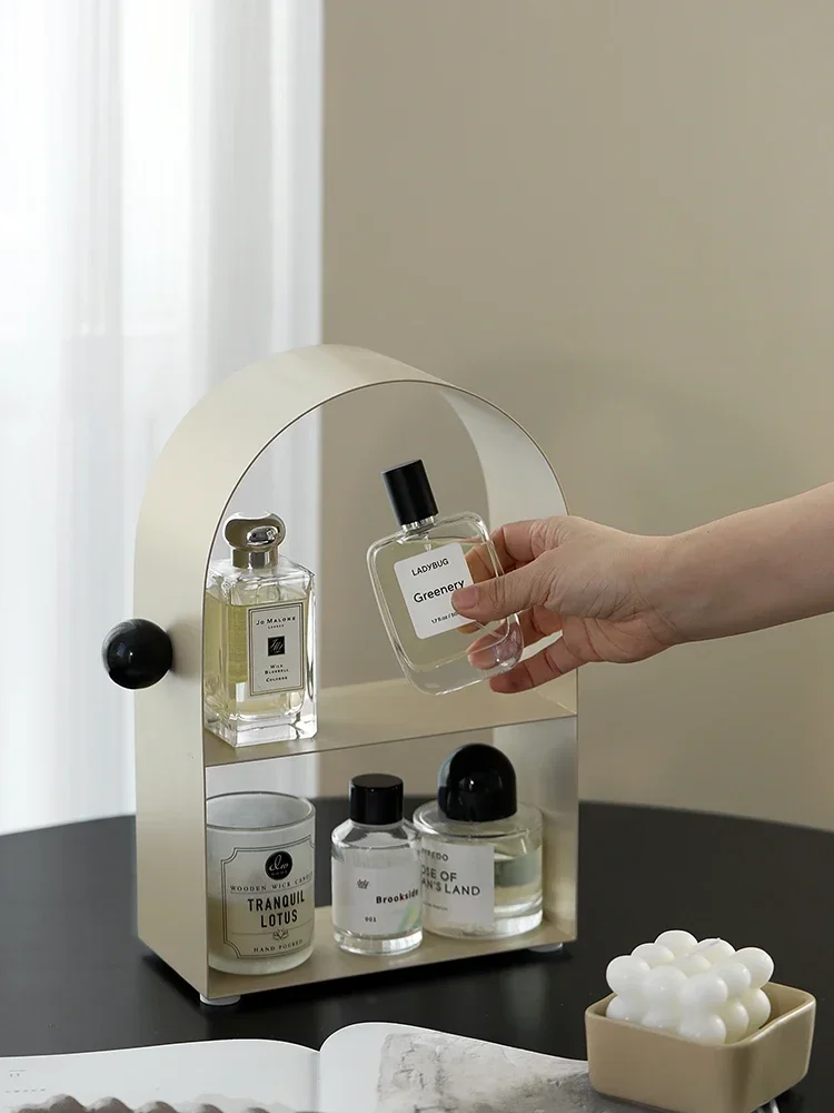 【Premium】AhunderJiaz Retro Oval Iron Cup Storage Tray Dining Table Desktop Milk Tea Color Double Tier Storage Rack Home Decor