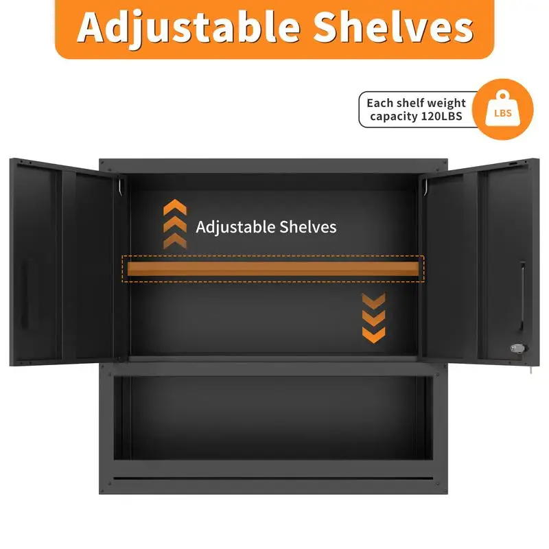 Armadietto portautensili in metallo a parete con anta con chiusura, 1 ripiano e 1 cassetto per garage e ufficio, assemblaggio richiesto