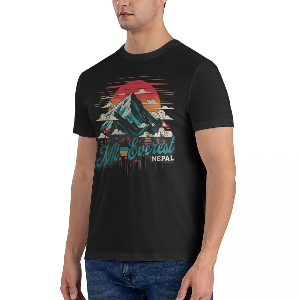 Camiseta de algodón para hombre, camisa de manga corta con cuello redondo, Estilo Vintage, del Monte Everest, montaña, Nepal, novedad