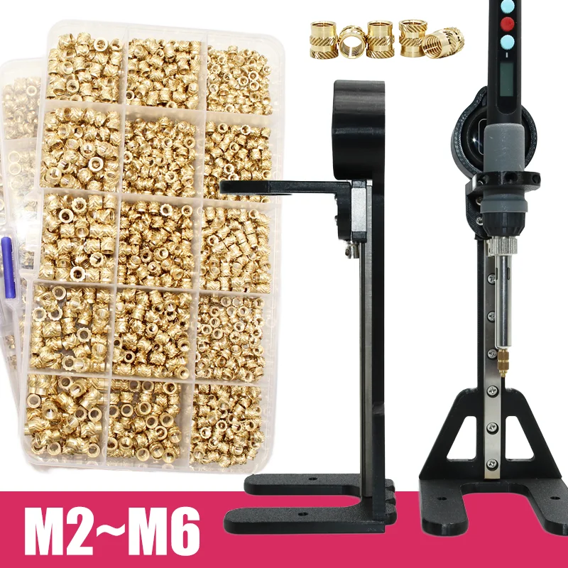 

Brass Heat Set Insert Nut Tool M2 M3 M4 M5 M6 Threaded Insertion Hot Melt Nut Soldering Iron Kit for 3D Machine Printing Plastic