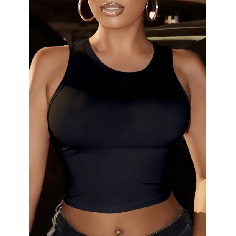 Top da donna Gilet senza maniche in tessuto filettato alla moda leggero da ufficio Top corti in tinta unita eleganti e competenti