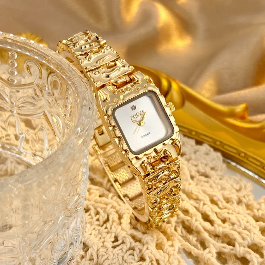 Gold Watch for Woman – Gilded Lava Series Vintage Square Dial Elegant Ladies Watch