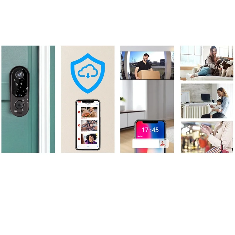 Smart Home Security Türklingel Kamera Wifi Video 2Way Audio Türklingel Schwarz für Zuhause/Büro