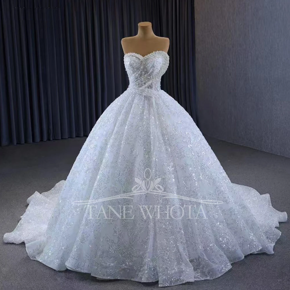 Wedding Dress Luxo Sweetheart Sleeveless Lace Up Back Ball Gown Beading Sequined Bridal Dress