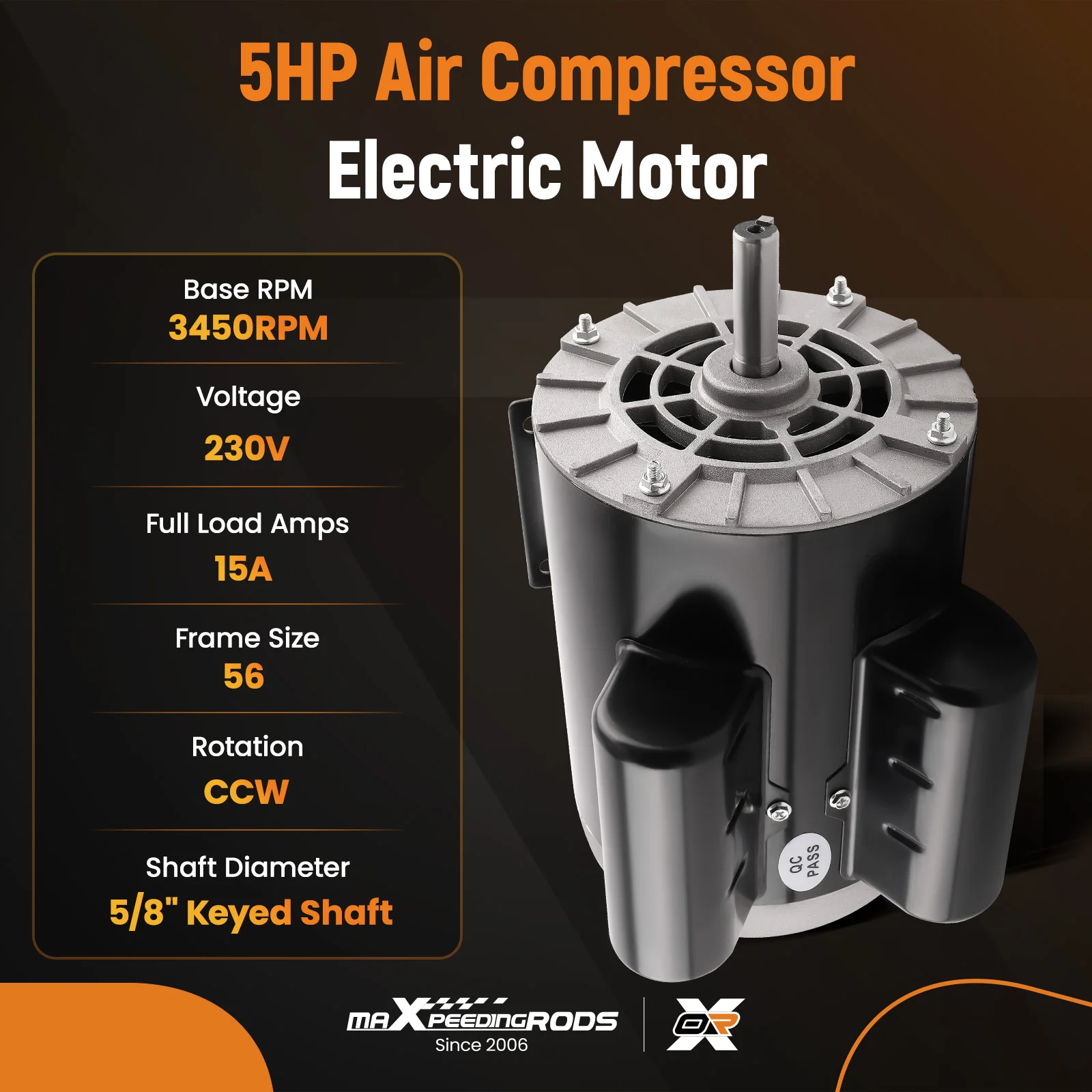 

Электродвигатель воздушного компрессора 5 л.с., 230 В, 3450 об/мин, 56 Гц, рама, вал 7/8 дюйма, ODP CCW