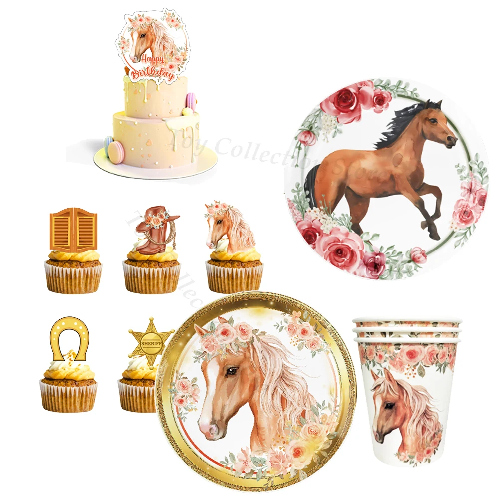 Knight Horse Christmas Supplies Party Children's Birthday Decoration  Paper Napkins Crafts Plate Cup Flag Baby Shower Girl Gifts