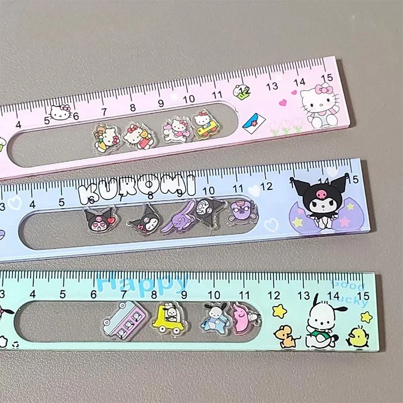 New Sanrio Hello Kitty Kuromi Pochacco Cute and Exquisite Cartoon Shaker Ruler Creative Anime Character Acrylic Ruler