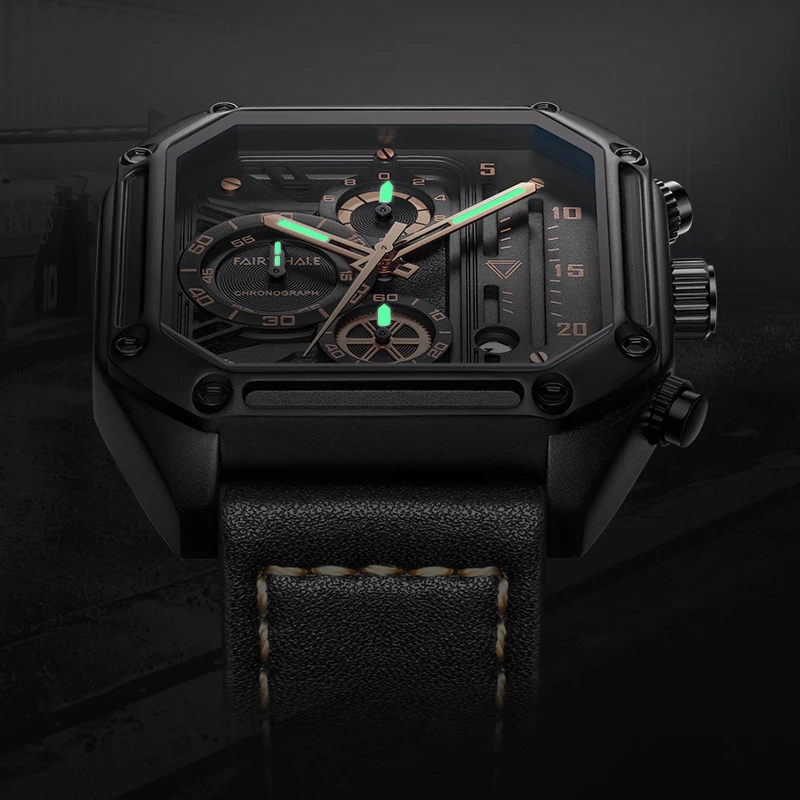 MARK FAIRWHALE New Luxury Casual Men's Quartz Watch Leather Strap Chronograph Date Waterproof Luminous Man Watches