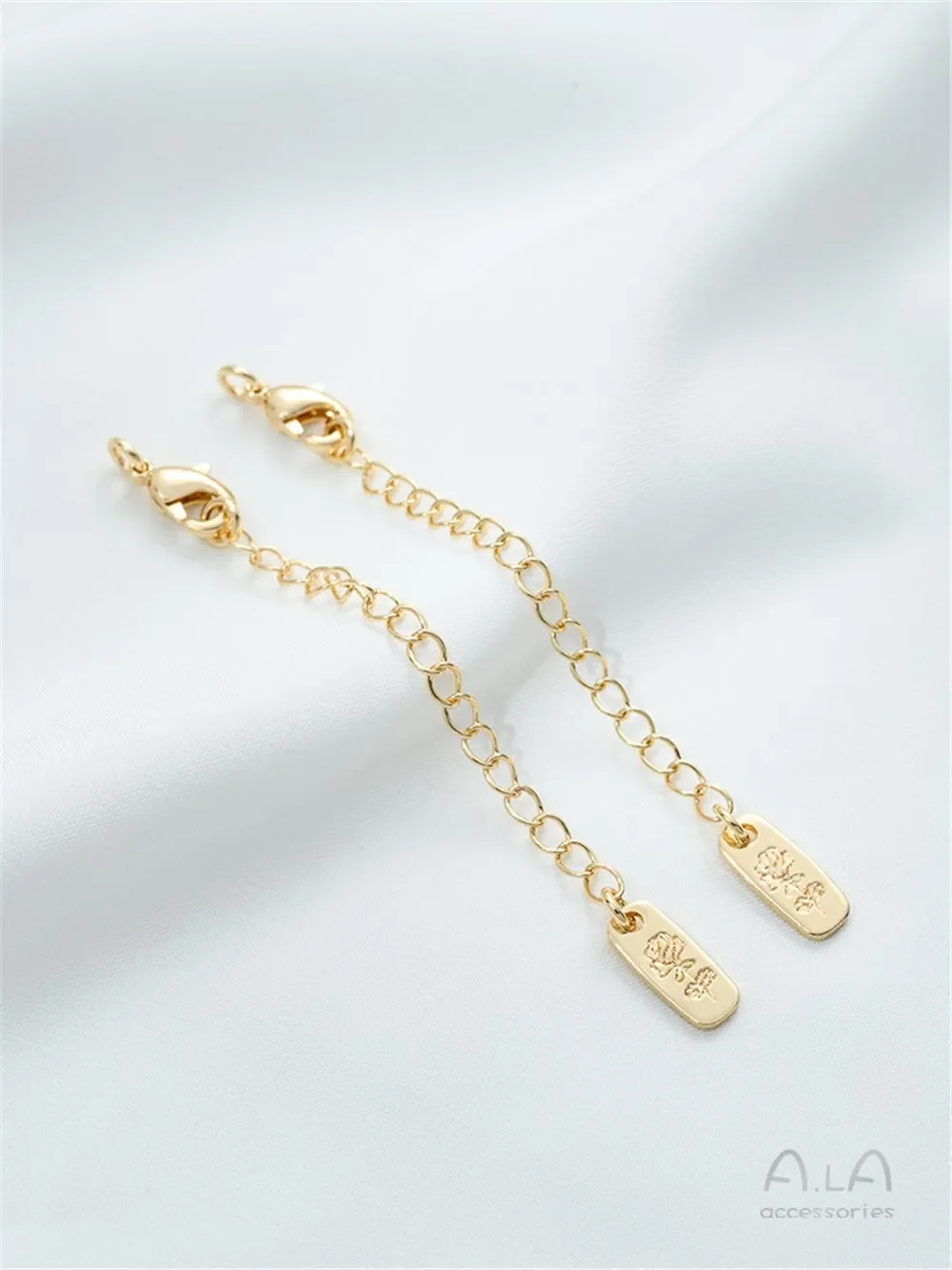 14K Gold-ห่อแกะสลักผีเสื้อ Rose Tag TAIL CHAIN DIY เครื่องประดับทําด้วยมือขยายอุปกรณ์เสริม EXTENSION CHAIN