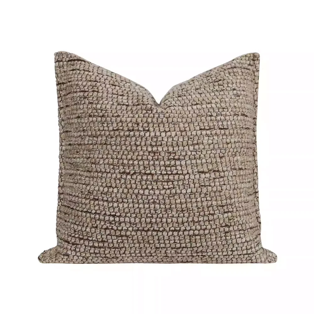

RUIYI European-Style Model Room Decorative Pillow Cushion Cotton Yarn Knit Pillowcase Bedroom Coffee Brown Square Pillowcase