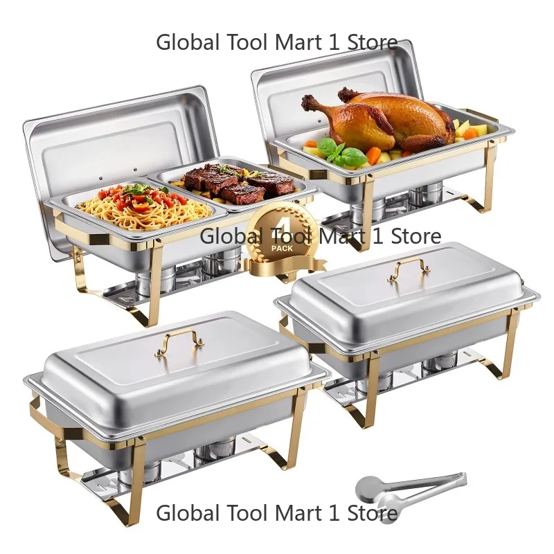 4 Pack Stainless Steel Chafing Dish Set 8 Qt SucceB Catering Warmer Buffet Server