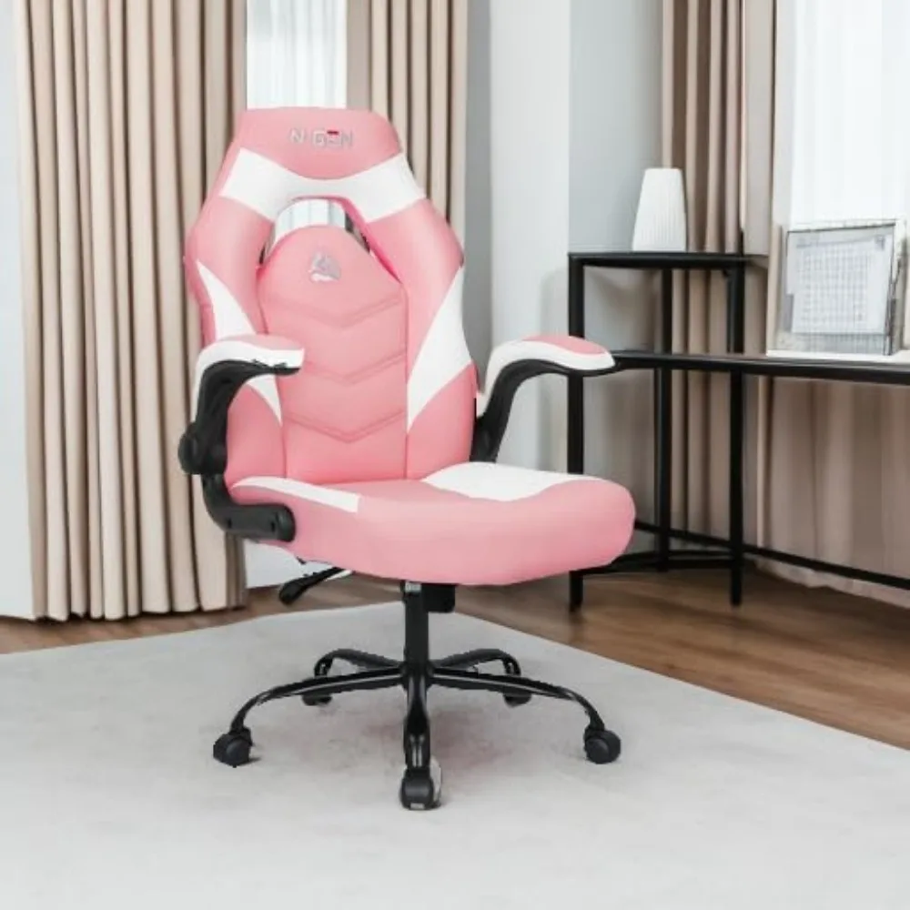 Silla de ordenador para videojuegos, silla de oficina ergonómica, silla de escritorio con soporte Lumbar, brazos abatibles hacia arriba, altura ajustable, giratoria, cuero PU