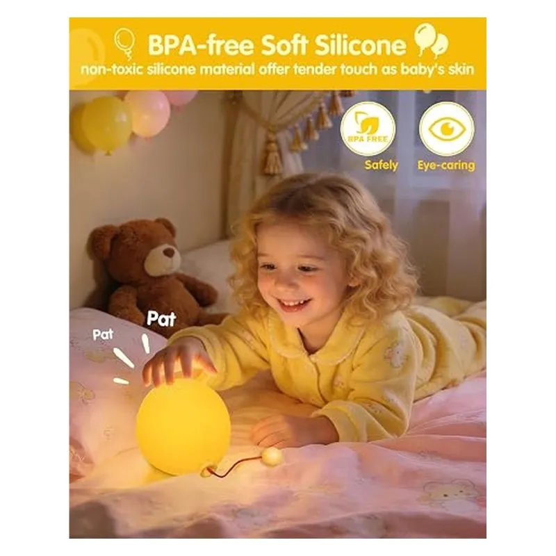 WCS-Balloon Wall Light With Timer, Rechargeable Silicone Night Light Dimmable Nursery Lamp For Kids Bedroom Hallway