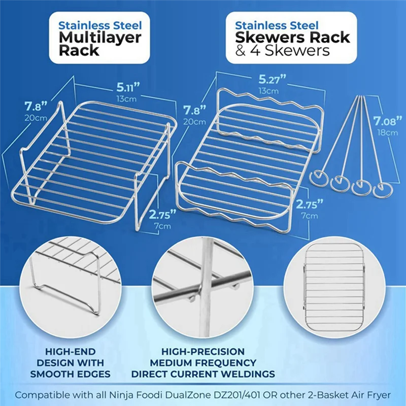 A20M 2X luchtfriteuserek voor dubbele mand, luchtfriteuse meerlaags rek, voor Ninja Foodi DZ201 DZ40 dubbele mand luchtfriteuse