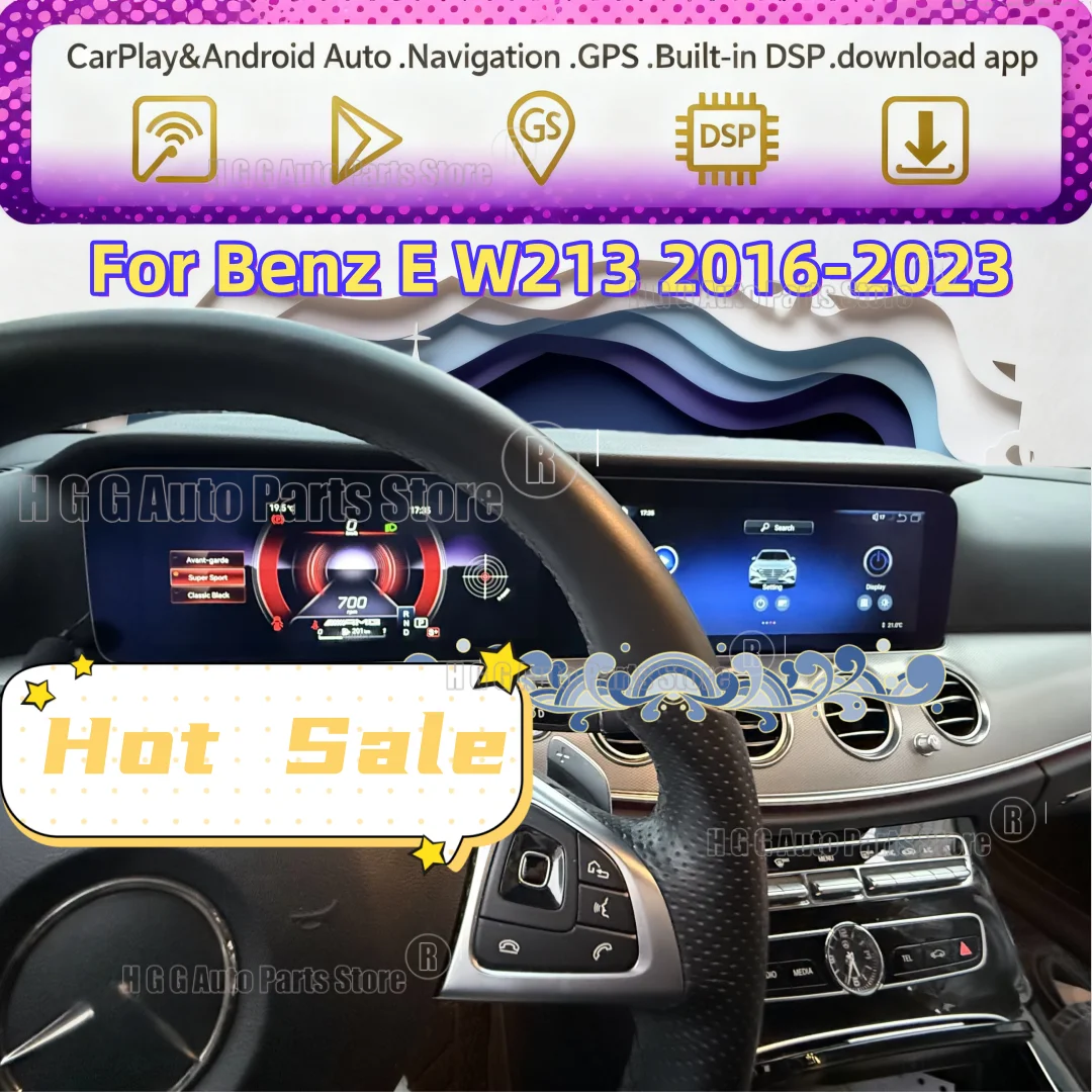 Android13 Dual Screen Radio For Mercedes Benz E Class W213 2016-2023 Car Multimedia Player GPS Carplay Navigation WIFI BT Screen