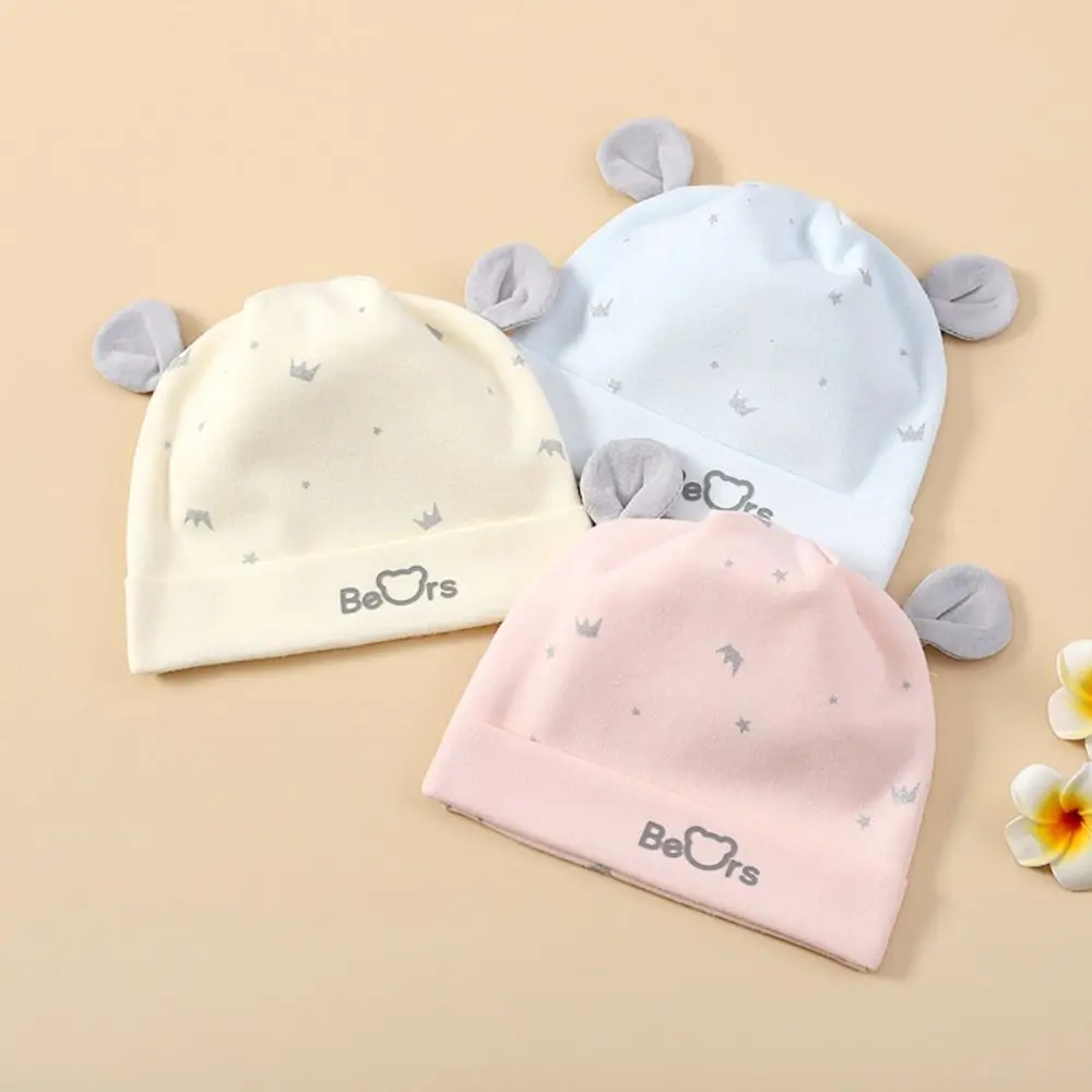 

Windproof Print Boneless Muslin Hats Cartoon Bear Cotton Newborn Hats Elastic Soft Baby Fetal Cap Autumn