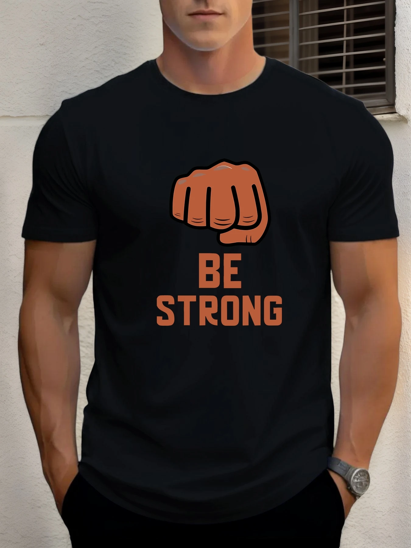 

T Shirts For Man BE STRONG 100% Cotton Graphic Printing Summer Round Neck T-Shirt Casual Breathable Street Style Daily Top