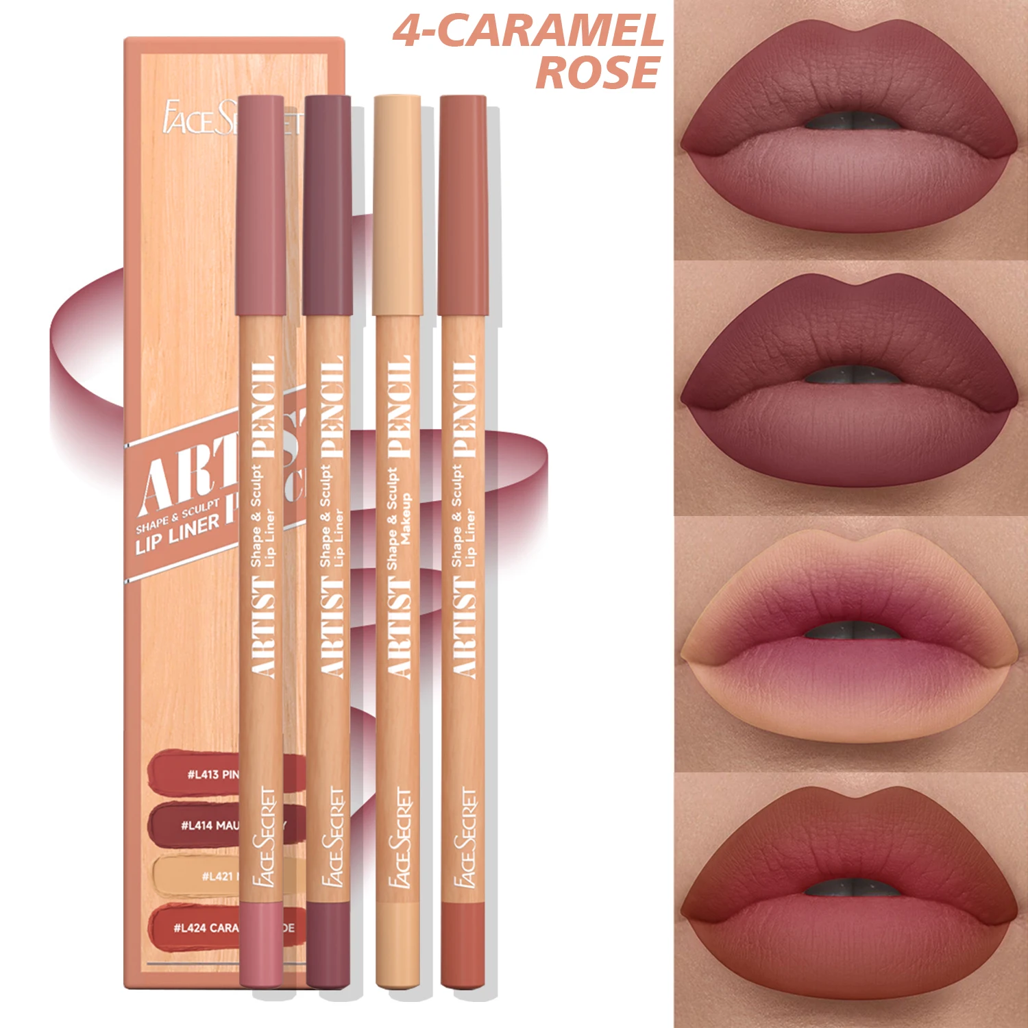 4-delige set ultrafijne houten lipliners - naakt bruin fluweel mat langdurige gladheid waterdichte natuurlijke lipkleuren