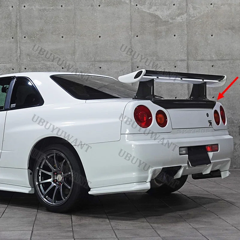 For Nissan Skyline GTR R34 GTT High-Kick Rear Deck Spoiler Lid Tail Fin Carbon Fiber 1999-2002