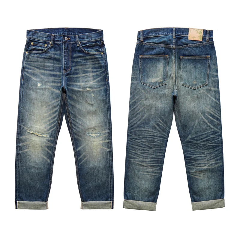 

Мужские джинсовые джинсы в стиле ретро с толстой талией и красными ушками, прочные прямые повседневные хлопковые брюки на весну, лето, осень