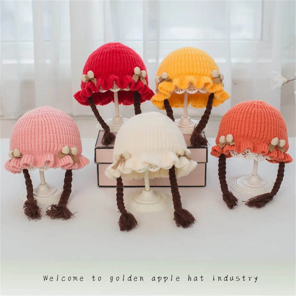 

Милая детская шапка, осенне-зимняя теплая защита ушей, хлопковый вязаный парик, косы, детские шапки, ветрозащитные утолщенные шапки-ушанки, капот