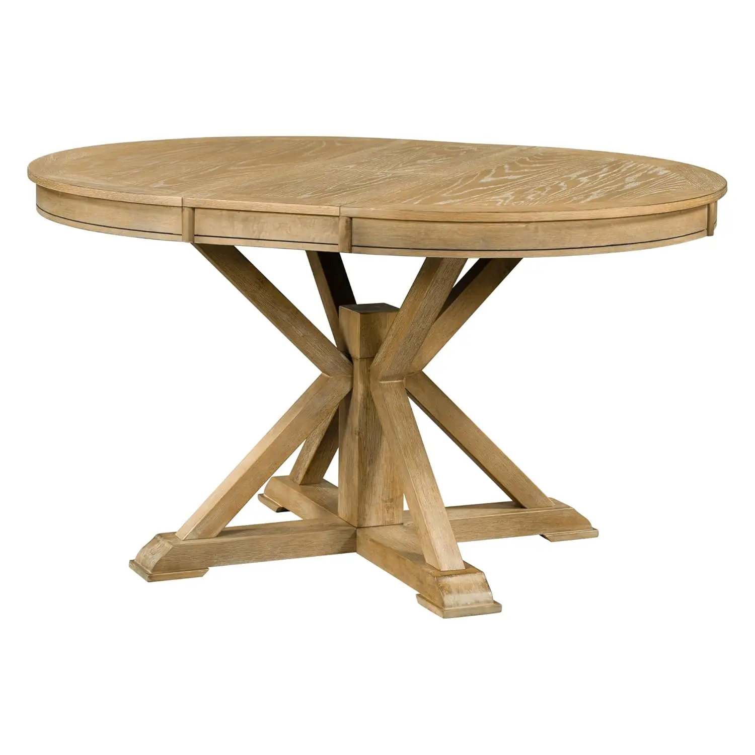 

Farmhouse Dining Table for Kitchen 54x42 Inch Expandable Oval Table Top with Hidden Butterfly Leaf Trestle Pedestal Base Natural