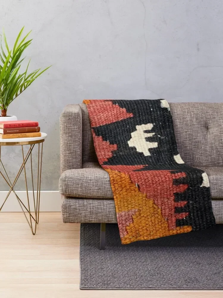 Decorative Kilim, Navaho Weave, Woven Textile Throw Blanket Faux Fur Soft Warm Blanket for Bed