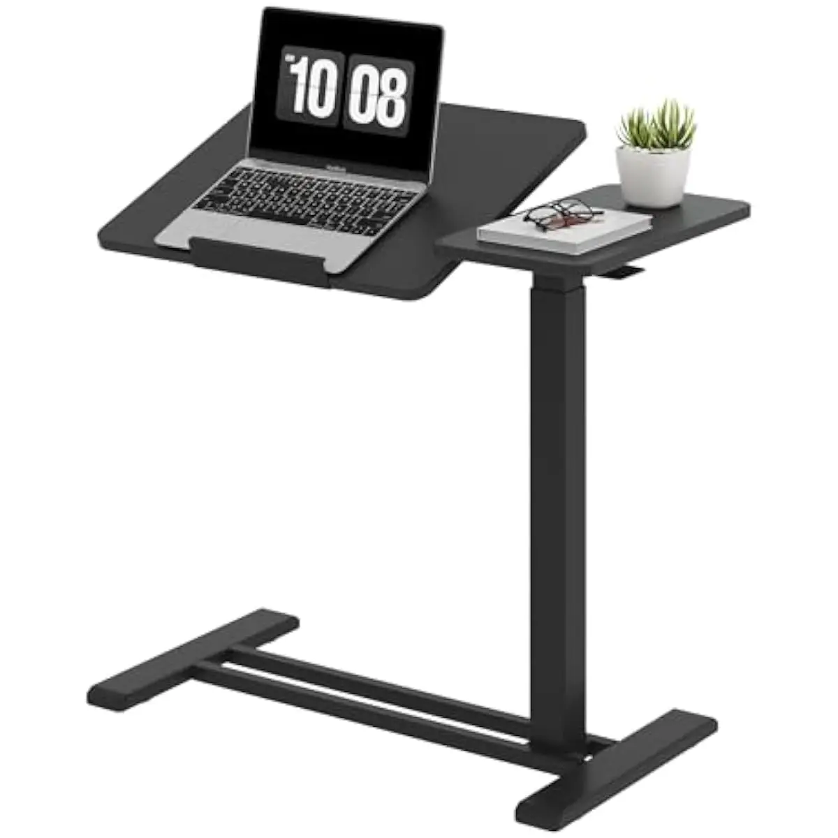28 Inch Adjustable Height Rolling Desk with Gas Spring Lift Mechanism Tilting Desktop 0-54 Degrees Lockable 360 Swivel Casters E