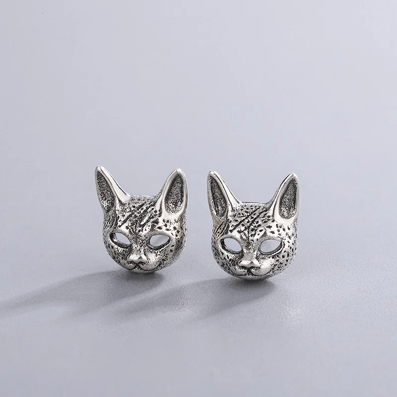 New Fashion Hairless Cat Retro 925 Sterling Silver Jewelry Thai Silver Creative Beautiful Animal Stud Earrings TYB141