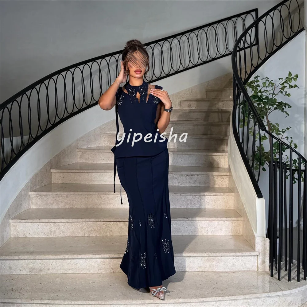 맞춤형 섹시 패션 저지 비딩 스팽글 인어형 하이 칼라 미디 드레스 맞춤형 행사 드레스 정교한 고품질