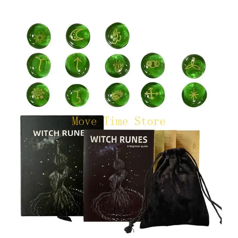 

92me 13pcs стеклянные руны каменные гравированные руны карманные камни Колдовство подарок