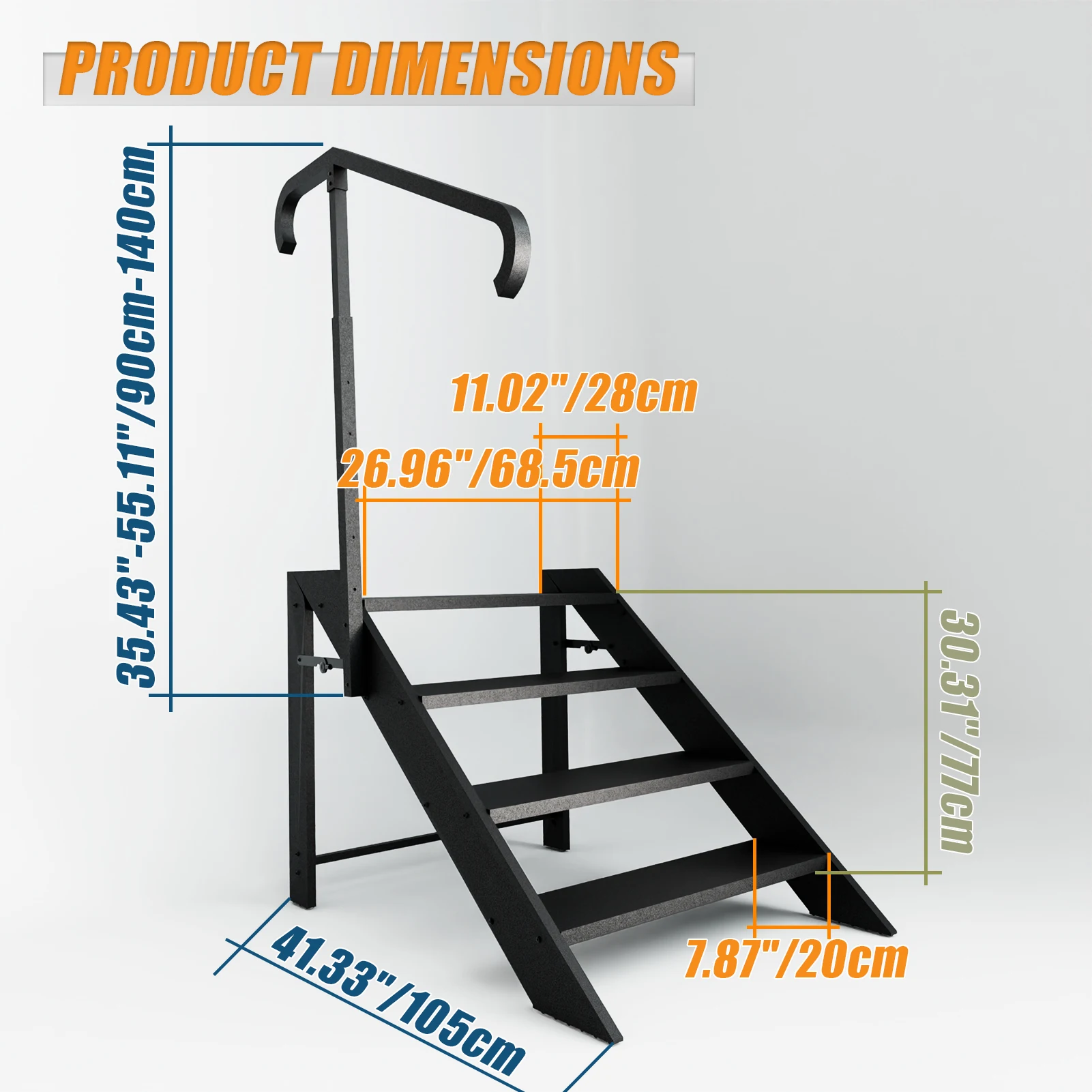 Step Stool Foldable, Step Ladder 4 Step Folding, RV Steps with Height Adjustable Handrail and Non Slip Feets, Hot Tub Steps for