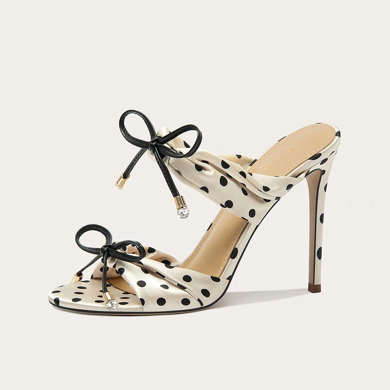 

Polka dot high heels French bow high heels sandals vacation style beautiful open toes