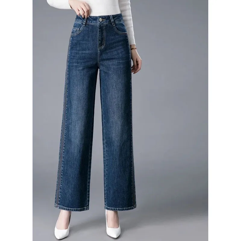韓国レディースレジャージーンズズボン秋冬フェミニン大きいサイズ 6XL デニムパンツ女性の新しいハイウエストカウボーイパンタロン