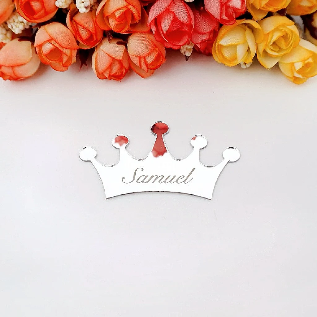 

Customized Small Crown Engrave Name Acrylic Mirror Sticker, Personalized Wedding Craft Gift, Party Favors, 30, 50, 100Pcs