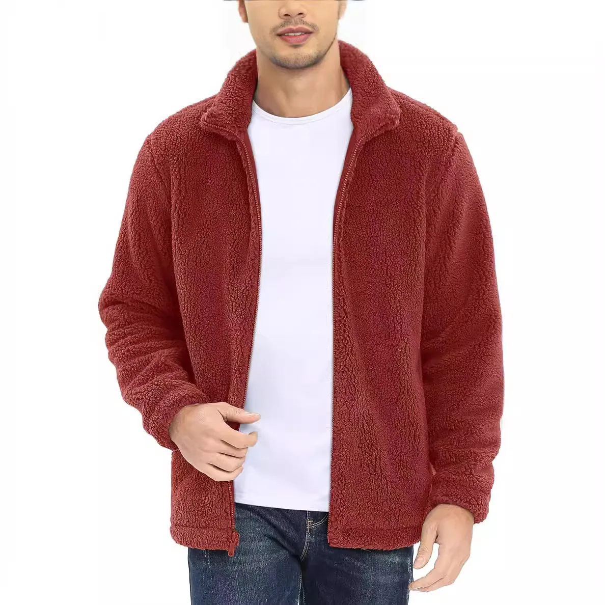 Europe and the United States men's plush coat new lamb wool long sleeve stand collar compound suede loose men's jacket