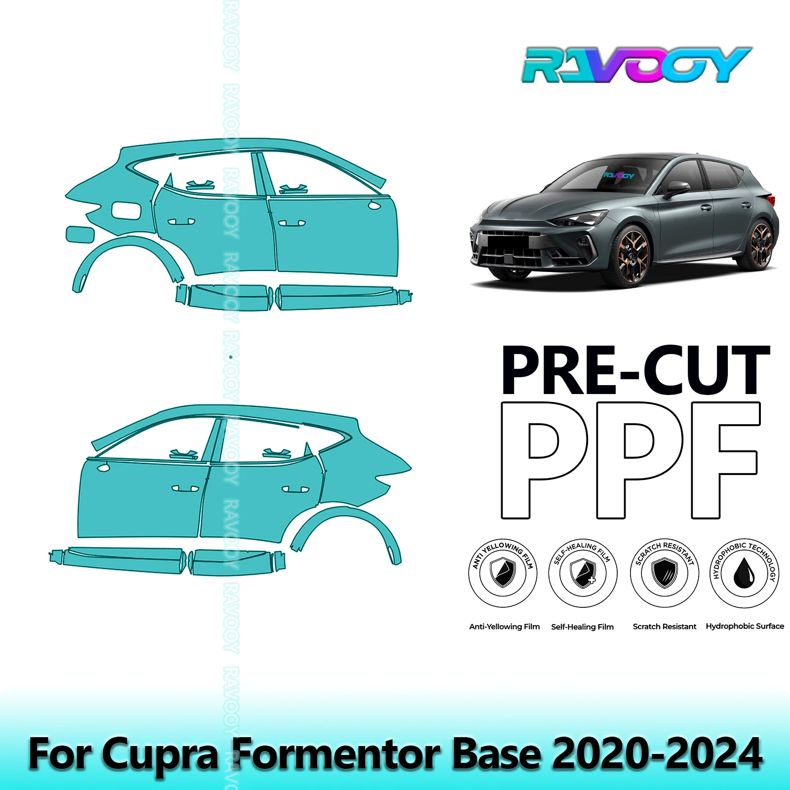 

For Cupra Formentor Base 2020-2024 8.5mil Clear Matte Pre-Cut PPF Door & A/B Pillar Kit TPU Paint Protection Film Set