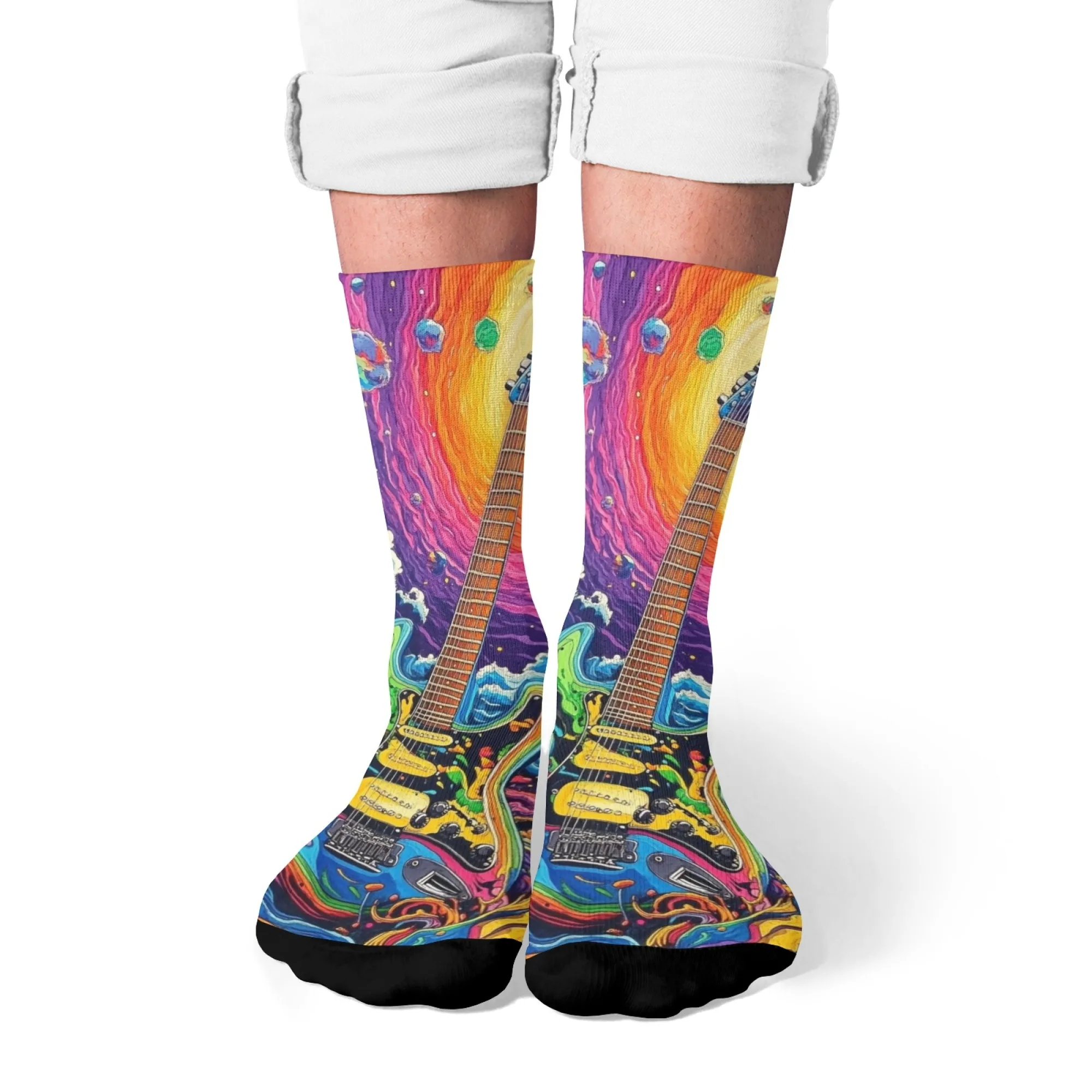 الجدة مخدر الغيتار جوارب مضحكة نمط المتناثرة مريحة عارضة أزياء الرجال الجوارب مجنون روك الشارع الهيب هوب الجوارب #6