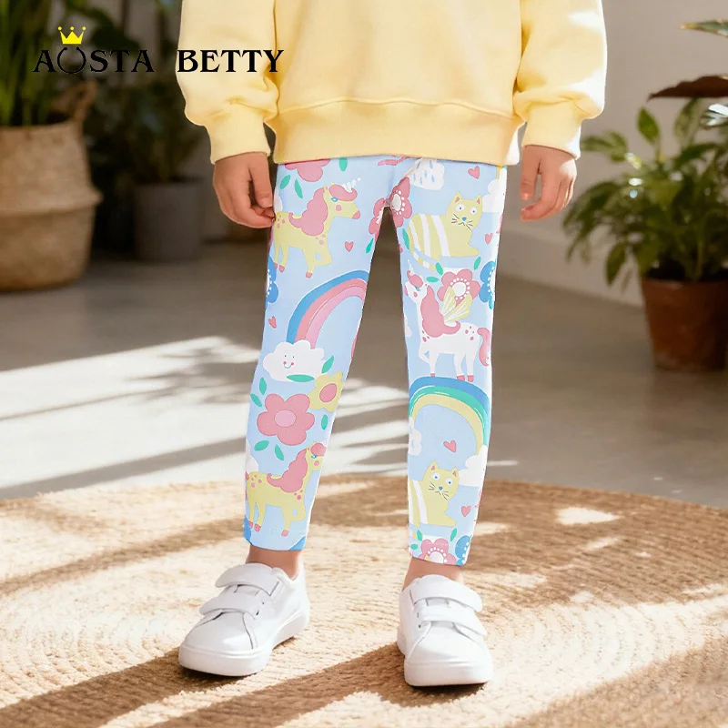 Cute Unicorn Print Girls Leggings Fashion European American Style Toddler Pants Soft Cotton Comfortable Autumn 2025 New