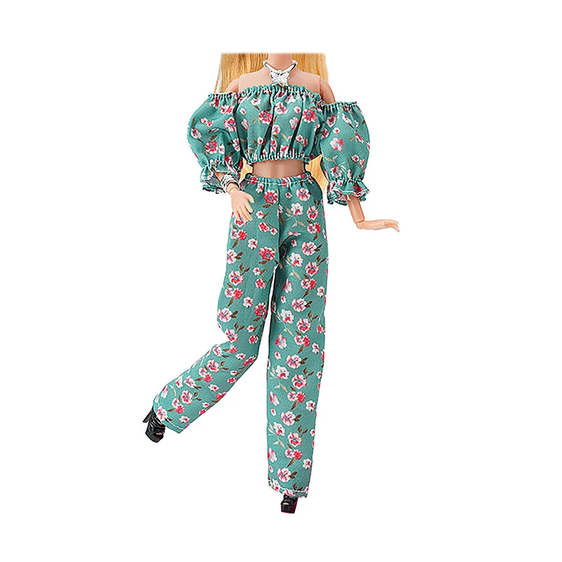 Conjunto de ropa de muñeca para niñas, camisa Floral, pantalones de manga abullonada, ropa de temperamento, piezas a juego, ropa de muñeca diaria, regalo, 30cm